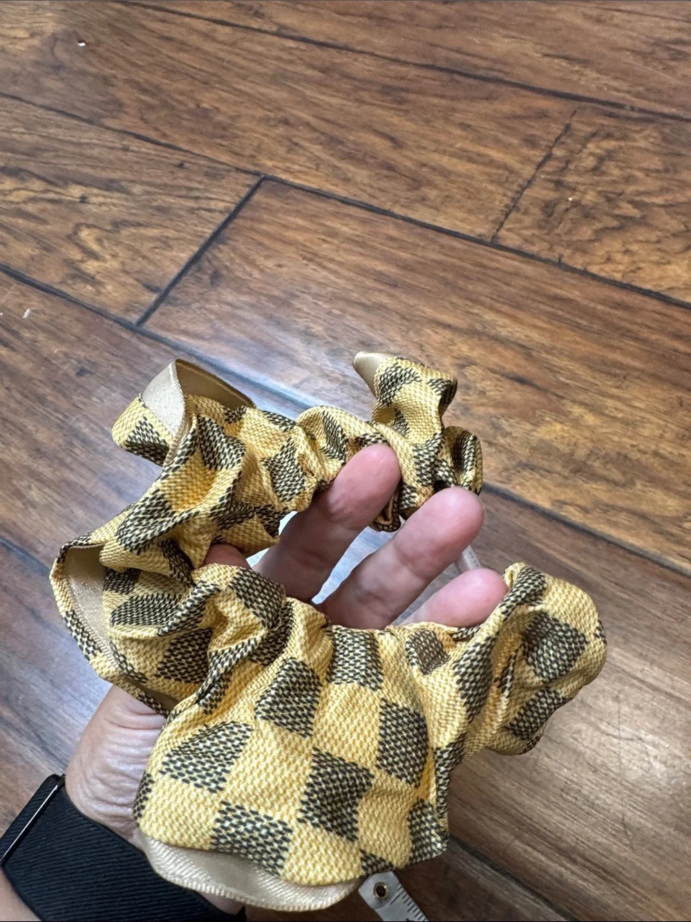 Ettas Mustard Black Plaid Satin Reversible Oversized Scrunchie NWT